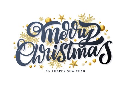 Photo for Happy winter holidays postcard. Seasons greetings.  Merry Christmas and happy new year lettering. Holly jolly. Merry and bright. - Royalty Free Image