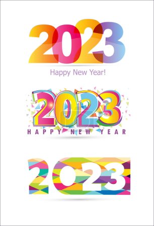 2023 Happy New Year logo lettering text design. 2023 number design template. Collection of 2023 Happy New Year symbols. Vector illustration