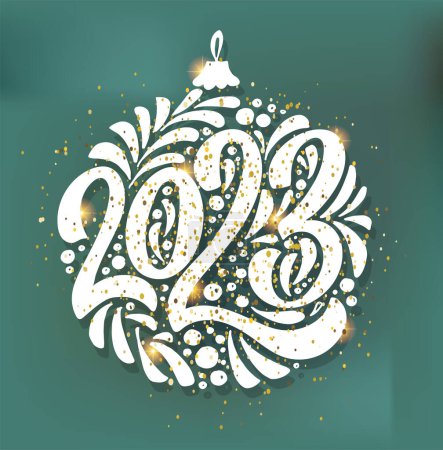 Téléchargez les illustrations : Joyeux Noël et heureux nouveau 2023 année lettrage. Bonne carte postale des vacances d'hiver. Holly Joyeux. Joyeux et lumineux. Salutations saisonnières. - en licence libre de droit