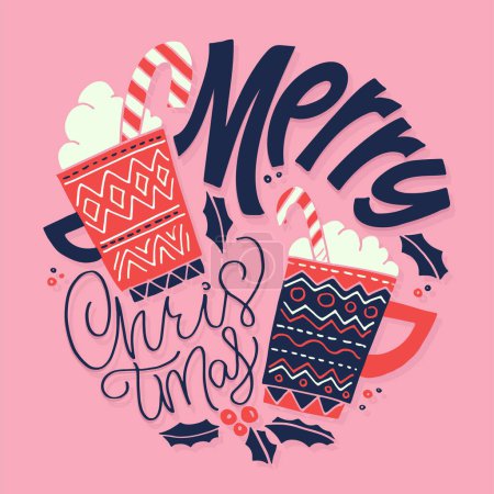 Holiday poster. Winter card.Merry Christmas and happy new year - cute postcard. Lettering label for poster, banner, web, sale, t-shirt design. New year holiday greeting card. Winter Pattern backgroun