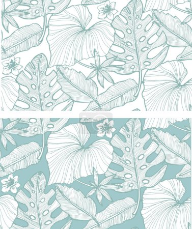 Illustration for Trendy hand drawn doodle tropical leaf leaves pattern background. - Royalty Free Image
