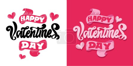 Téléchargez les illustrations : Lettering postcard about love. Happy Valentine'day card - hand drawn doodle lettering postcard. Heart, be mine. Vector - en licence libre de droit