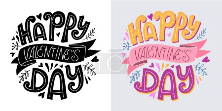 Ilustración de Lettering postcard about love. Happy Valentine'day card - hand drawn doodle lettering postcard. Heart, be mine. Vector - Imagen libre de derechos