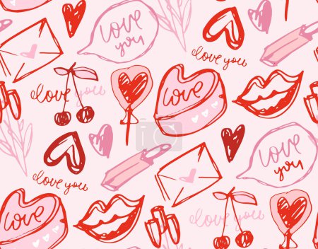 Illustration for Lettering postcard about love. Happy Valentine'day card - hand drawn doodle lettering postcard. Heart, be mine. Vector. Pattern, background. - Royalty Free Image