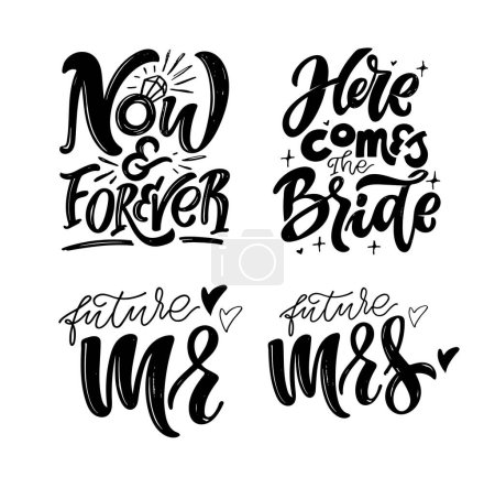 Ilustración de Cartas sobre la boda, Sr. y Sra., ahora y para siempre. Diseño de camiseta, impresión de taza - Imagen libre de derechos