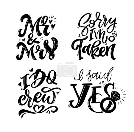 Illustration for Lettering about wedding, Mr and Mrs, Now and forever. T-shirt design, mug print - Royalty Free Image