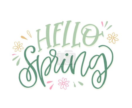 Spring time, Hello spring - cute hand dreawn doodle lettering postcard. T-shirt design, mug print.