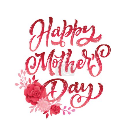Ilustración de Feliz Día de las Madres - lindas letras postal con flores. Diseño de camiseta, impresión de taza, arte de letras. - Imagen libre de derechos