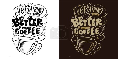 Illustration for Cute hand drawn doodle lettering about coffee. Lettering for tee, mug print, postcard. - Royalty Free Image