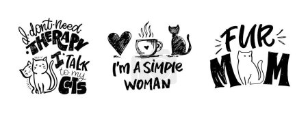 Téléchargez les illustrations : Drôle dessiné à la main gribouillis affiche sur chat. Amoureux des chats, mon chou. Animaux amant art - en licence libre de droit