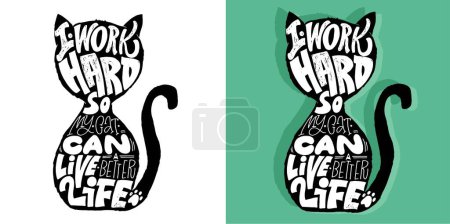 Téléchargez les illustrations : Drôle dessiné à la main gribouillis affiche sur chat. Amoureux des chats, mon chou. Animaux amant art - en licence libre de droit