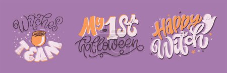 Illustration for Cute lettering about Happy halloween. Halloween party - Trick or Treat. Halloween invitation. Lettering art for poster, web, banner, t-shirt design. - Royalty Free Image