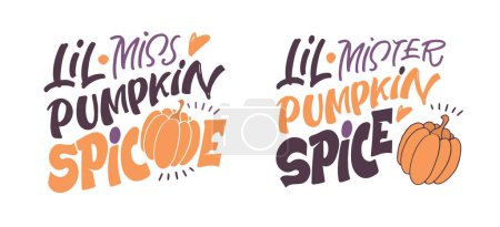 Illustration for Cute hand drawn doodle lettering poster about fall, pumpkin spice, thankfull. T-shirt design, tee art, mug print, bag print. - Royalty Free Image