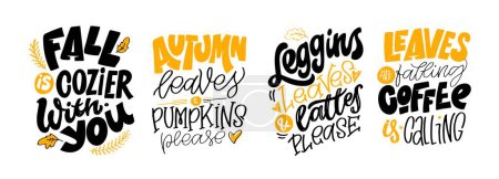 Illustration for Cute hand drawn doodle lettering about fall, autumn, pumpkin, leaves. - Royalty Free Image