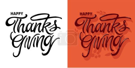 Illustration for Hand drawn Thanksgiving typography poster. Celebration quote Happy Thanksgiving on textured background for postcard, Thanksgiving icon, logo or badge. Thanksgiving vector vintage style calligraphy - Royalty Free Image