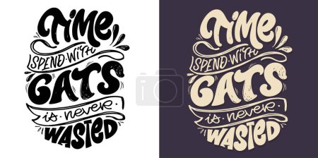 Illustration for Cute hand drawn doodle lettering set of posters about cat. T-shirt design, mug print, art postcard. - Royalty Free Image