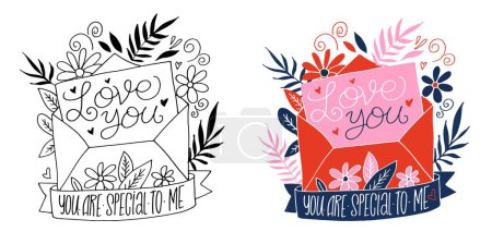 Ilustración de Cartel tipográfico dibujado a mano sobre el amor. Cita de celebración Día de San Valentín, te amo. - Imagen libre de derechos