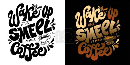 Ilustración de Set con comillas de letras dibujadas a mano en estilo caligráfico moderno sobre Café. Eslóganes para imprimir y diseño de póster. Ilustración vectorial - Imagen libre de derechos