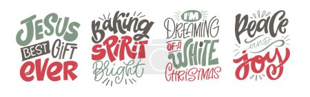 Illustration for Happy Holidays - cute hand drawn lettering set. Merry Christmas and happy new year. Seasons greetings. Christmas vibes. - Royalty Free Image