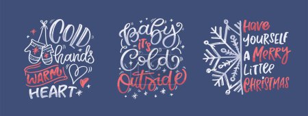 Illustration for Happy Holidays - cute hand drawn lettering set. Merry Christmas and happy new year. Seasons greetings. Christmas vibes. - Royalty Free Image