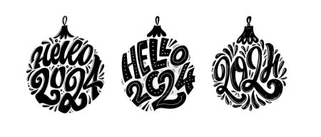 Ilustración de Feliz Navidad y feliz año nuevo - linda postal. Etiqueta de letras para póster, banner, web, venta, diseño de camiseta. Tarjeta de felicitación de año nuevo vacaciones. - Imagen libre de derechos