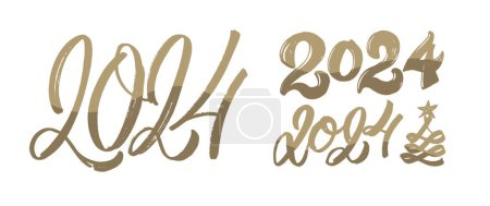 Illustration for New year holiday greeting card. Merry Christmas and happy new year - cute postcard. Lettering label for poster, banner, web, sale, t-shirt design. 2024 - Royalty Free Image
