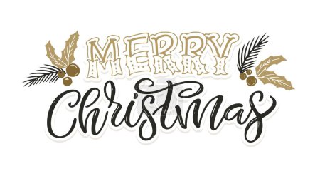 Illustration for Merry Christmas and happy new year - cute postcard.New year holiday greeting card.  Lettering label for poster, banner, web, sale, t-shirt design. 2024 - Royalty Free Image