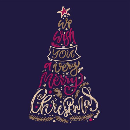 Illustration for Merry Christmas and happy new year - cute postcard.  Lettering label for poster, banner, web, sale, t-shirt design. 2024. New year holiday greeting card. - Royalty Free Image