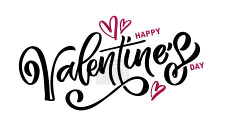 Illustration for Hand drawn Valentines Day lettering typography text, badge,icon. Celebration poster, card, postcard, invitation, banner. Romantic quote vector lettering typography. Holiday calligraphy with hearts. - Royalty Free Image