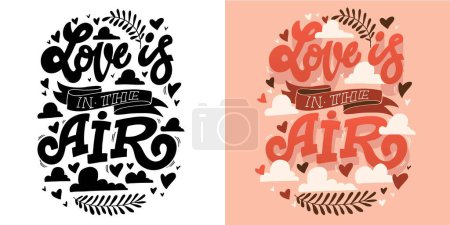 Illustration for Hand drawn Valentines Day lettering typography text, badge,icon. Celebration poster, card, postcard, invitation, banner. Romantic quote vector lettering typography. Holiday calligraphy with hearts. - Royalty Free Image