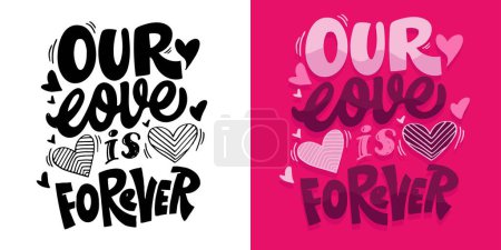 Illustration for Hand drawn Valentines Day lettering typography text, badge,icon.  Holiday calligraphy with hearts. 100% vector image - Royalty Free Image