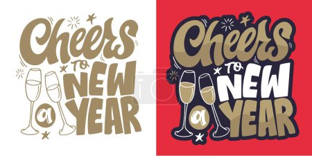 Illustration for New year holiday greeting card. Merry Christmas and happy new year - cute postcard. Lettering label for poster, banner, web, sale, t-shirt design. 100% vector image - Royalty Free Image