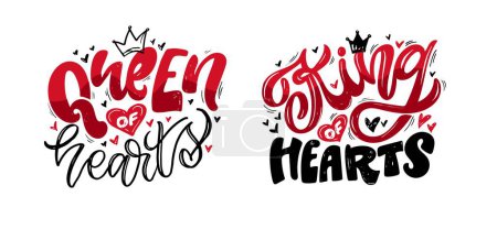 Illustration for Queen of hearts, King of hearts. Cute hand drawn doodle lettering postcard, lettering print t-shirt design, 100% vector design. - Royalty Free Image