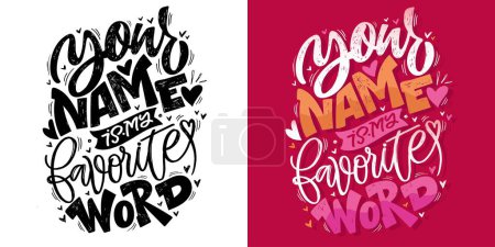 Illustration for Hand drawn Valentines Day lettering Celebration poster, card, postcard, invitation, banner. Romantic quote vector lettering typography. Holiday calligraphy with hearts. 100% vector file - Royalty Free Image