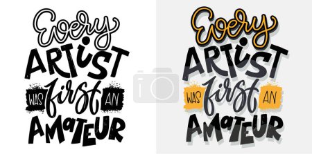 Illustration for Set with hand drawn lettering quotes in modern calligraphy style. Slogans for print and poster design. Vector. T-shirt design, lettering quote. - Royalty Free Image