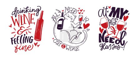 Illustration for Lettering Hand drawn doodle postcard about wine. Wine lover. Mom wine culture. T-shirt design. Tee design ,mug print, print art. 100% vector file - Royalty Free Image