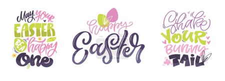 Lettering about Easter for flyer and print design. Vector illustration. Templates for banners, posters, greeting postcards. 100% vector file
