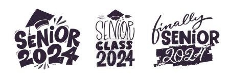 Téléchargez les illustrations : Senior 2024, Classe 2024 - impression de gribouillis dessinée à la main. T-shirt design, imprimé tasse, 100 % vectoriel - en licence libre de droit