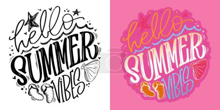 Illustration for Summer vibes - cute hand drawn doodle letetring quote. Lettering ptint t-shirt design, mug print about summer. - Royalty Free Image