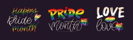 Illustration for Pride month - love is love - cute lettering art. T-shirt design, mug print. Lgbt postcard - Royalty Free Image