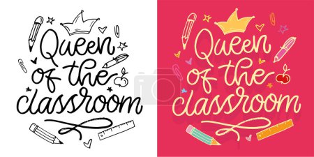 Illustration for Set with hand drawn lettering quotes in modern calligraphy style about school and teacher. Slogans for print and poster design. Vector - Royalty Free Image