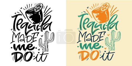 Handgezeichneter Doodle-Schriftzug Zitat über Cocktail, Tequila, Margarita, Limette. T-Shirt-Design, Becherdruck, Postkarte.