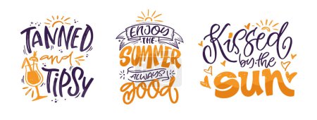 Illustration for Summer vibes - cute hand drawn doodle lettering quote. Lettering ptint t-shirt design, mug print about summer. - Royalty Free Image
