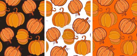 Illustration for Pumpkin pattern background - hand drawn doodle postcard. T-shirt design, mug print. - Royalty Free Image