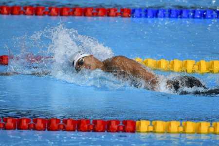 Photo for Santiago, Chile, October 25, 2023,  Guilherme Costa (BRA) during men 1500m Freestyle at the 2023 Pan American Games podiu - Royalty Free Image