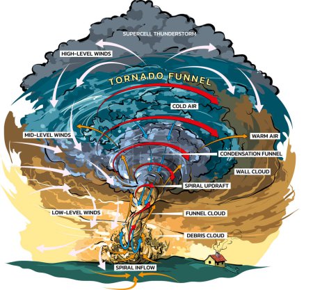 Téléchargez les illustrations : Illustration vectorielle de Tornado, et comment elle se forme. Twister. Infographie. Cartoon style. - en licence libre de droit