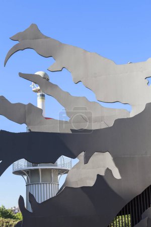 Photo for Barcelona, Spain - May 11, 2016: Giant metal sculpture of dragon in Espanya Industrial Park - Royalty Free Image
