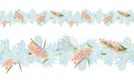Photo for Polianthes tuberosa. White flowers and pink buds. Seamless border. Hand-drawn template for greeting cards, invitations and interior decoration.  Watercolor illustration on white background. - Royalty Free Image