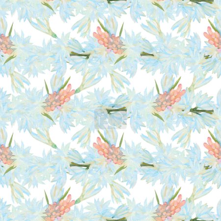 Photo for Polianthes tuberosa. White flowers and pink buds. Watercolor seamless pattern. Watercolor illustration on white background. - Royalty Free Image