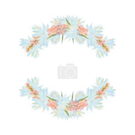 Photo for White flowers and pink buds of tuberose. Hand-drawn watercolor wreath. Artistic illustration on a white background. - Royalty Free Image